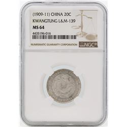 1909-11 China Kwangtung 20 Cents Coin NGC MS64