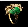 Image 4 : 14KT Yellow Gold 0.10ctw Diamond and Carved Jade Ring