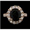 Image 1 : 14KT Rose Gold 4.09ct Green Tourmaline and Diamond Ring