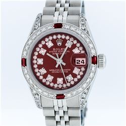 Rolex Ladies Stainless Steel Ruby and Diamond Datejust Wristwatch