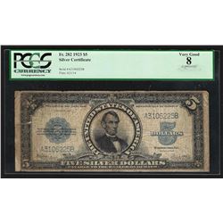 1923 $5 Porthole Silver Certificate Note PCGS Very Good 8 Apparent