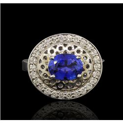 14KT White Gold 2.19ct Blue Sapphire and Diamond Ring