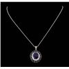 Image 2 : 14KT White Gold 15.88ctw Sapphire and Diamond Pendant With Chain