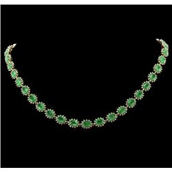 14KT Yellow Gold 26.64ctw Emerald and Diamond Necklace