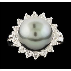 14KT White Gold Pearl and Diamond Ring