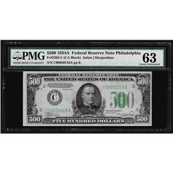 1934A $500 Federal Reserve Note Philadelphia PMG Choice Uncirculated 63