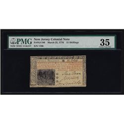 March 25, 1776 New Jersey 15 Shillings Colonial Currency Note PMG Choice Very Fi