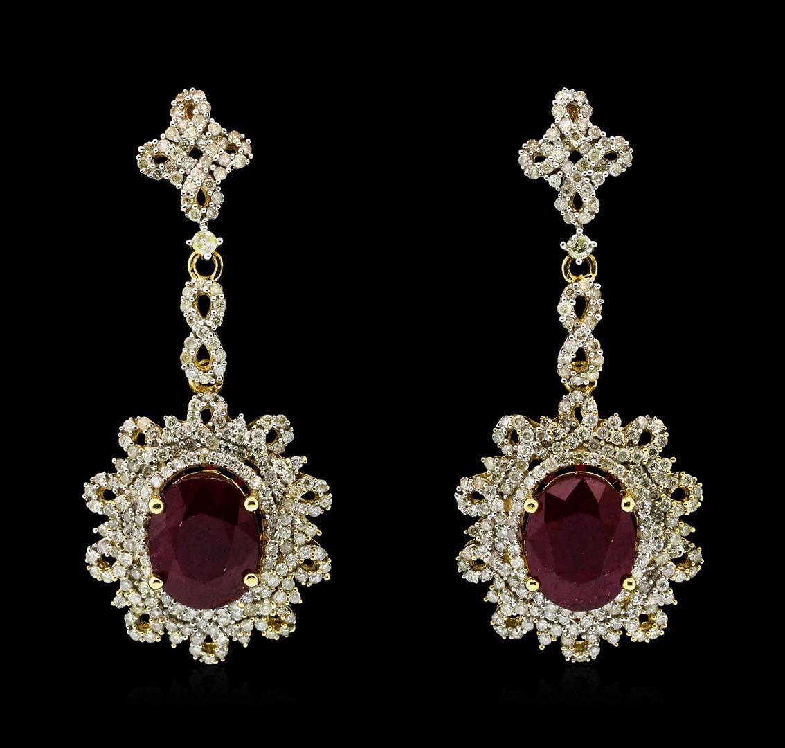 14KT Yellow Gold 8.70ctw Ruby and Diamond Earrings