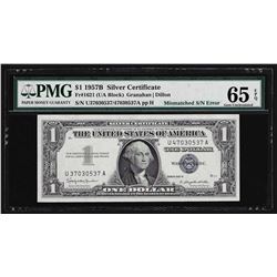 1957B $1 Silver Certificate Note Mismatched Serial Numbers ERROR PMG Gem Unc 65E