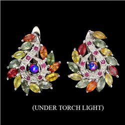 Natural Black Opal Ruby & Sapphire Earrings