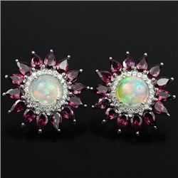 Natural Fire Opal & Rhodolite Garner Earrings