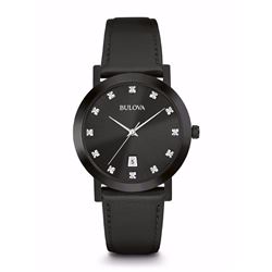All Black Bulova Diamond Classic Genuine Leather Watch