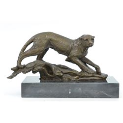 Willife Animal Edition Cheetah Bronze Statue on Marble Base Sculpture