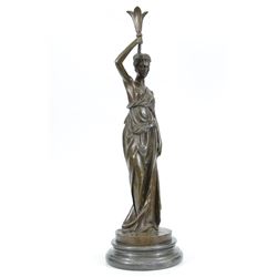 Roman Girl Bronze Statue on Marble base Sculpture