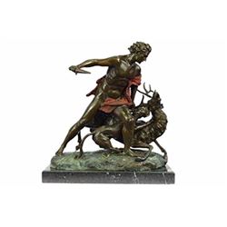Hercules Killing Stag Bronze Statue on Marble Base Sculpture
