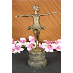 Little Girl Child Ballerina Bronze Sculpture on Marble Base Statue