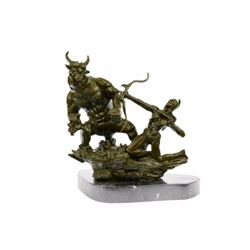 Beautiful Woman Warrior Fighting Demon Bronze Sculpture