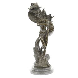 Nude Egyptian Princess protected by a cobra Snake Bronze Sculpture