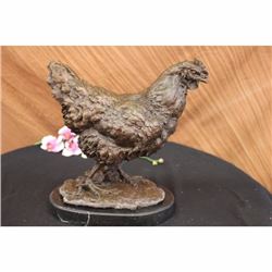 Chicken Farm Animal Edition Bronze Sculpture on Marble Base Figurine