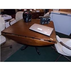 VINTAGE MAHOGANY ROUND TABLE WITH 4 DROP SIDES SINGLE PEDESTAL DUNCAN PHYPHE BASE - AWESOME CONDITIO