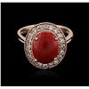Image 2 : 14KT Rose Gold 2.80 ctw Coral and Diamond Ring