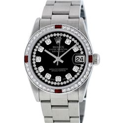 Rolex Stainless Steel Diamond and Ruby DateJust Midsize Watch