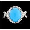 Image 2 : 3.55 ctw Turquoise and Diamond Ring - 14KT White Gold