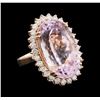 Image 1 : 29.20 ctw Kunzite and Diamond Ring - 14KT Rose Gold