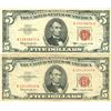 Image 1 : 1963 $5 VG/XF Red Seal Note Lot of 2