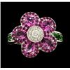 Image 2 : 2.35 ctw Sapphire, Tsavorite and Diamond Ring - 18KT White Gold