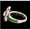 Image 3 : 2.35 ctw Sapphire, Tsavorite and Diamond Ring - 18KT White Gold