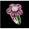 Image 4 : 2.35 ctw Sapphire, Tsavorite and Diamond Ring - 18KT White Gold