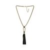 Image 1 : Leather Tassel Hook Pendant Necklace - Gold Plated