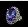Image 1 : 13.95 ctw Tanzanite and Diamond Ring - 14KT White Gold
