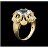 Image 3 : 14KT Yellow Gold 4.49 ctw Aquamarine and Blue Diamond Ring