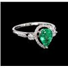 Image 1 : 0.96 ctw Emerald and Diamond Ring - 18KT White Gold