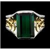 Image 2 : 5.04 ctw Tourmaline and Diamond Ring - Platinum and Yellow Gold