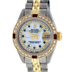 Rolex Ladies 2T MOP Sapphire String Diamond And Ruby Datejust Wristatch