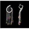 Image 2 : 5.00 ctw Multi-Color Gemstone Briolette and Diamond Earrings - 18KT White Gold