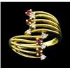Image 2 : 0.15 ctw Diamond and Ruby Bypass Ring - 14KT Yellow Gold
