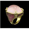 Image 3 : 30.62 ctw Rose Quartz, Pink Sapphire and Diamond Ring - 18KT Yellow Gold