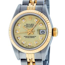 Rolex Ladies 2T Quickset Champagne Diamond Datejust Wristwatch