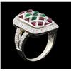 Image 4 : Ruby, Emerald and Diamond Ring - Platinum