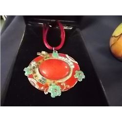 VINTAGE INLAID RED & GREEN NECKLACE PENDANT