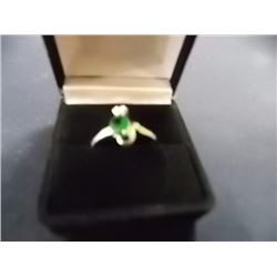 SILVER RING - STAMPED 925 - GREEN STONE