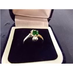 SILVER RING - STAMPED 925 - GREEN STONE