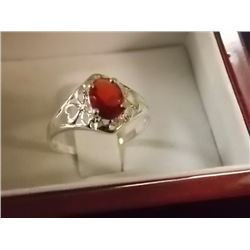 SILVER RING - STAMPED 925 - RED STONE