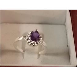 SILVER RING - STAMPED 925 - PURPLE STONE