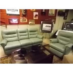 LEATHER STYLE RECLINING CHESTERFIELD & CHAIR