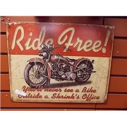 AUTOMOBILIA COLLECTIBLE - METAL SIGN - RIDE FREE MOTOR BIKE